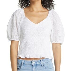 1.State Eyelet Smocked White Top (Size L)